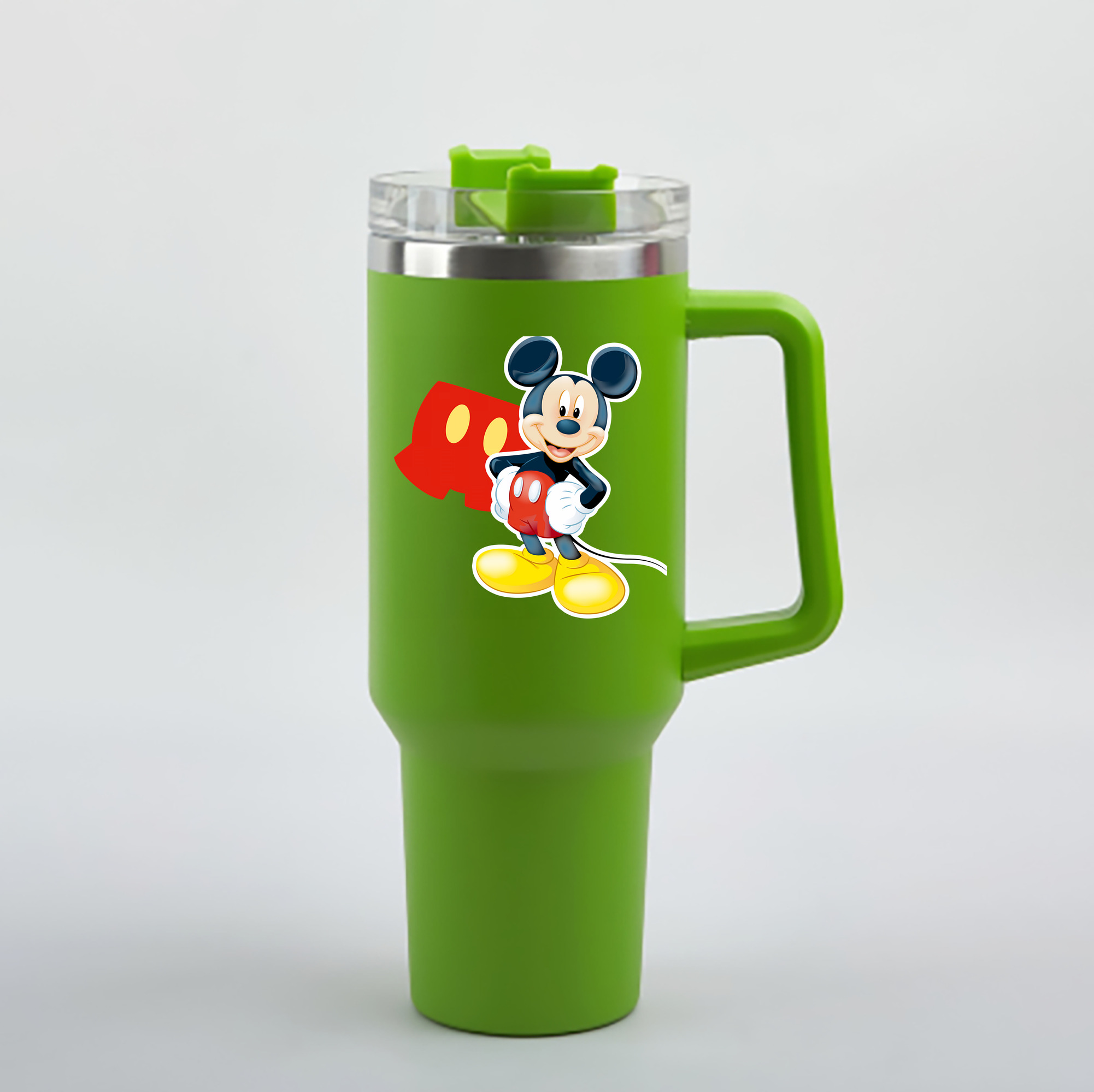 （画像用） ミッキーマウス Mickey Mouse 1200mL車用タンブラー - クリスタルステッカー（プラスチックストロー付き）